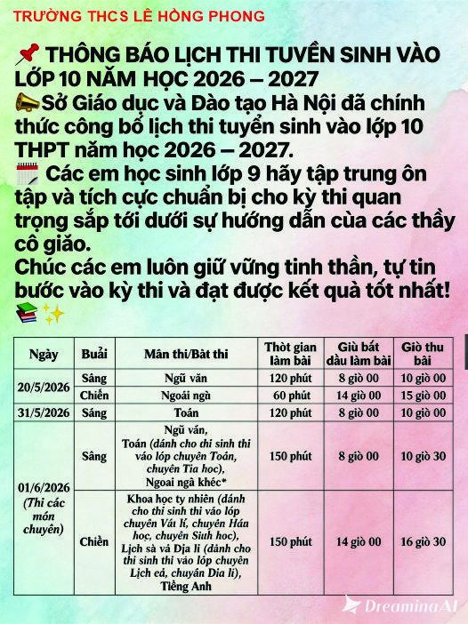 Thông báo Tuyển sinh vào 10 năm học 2025 2026